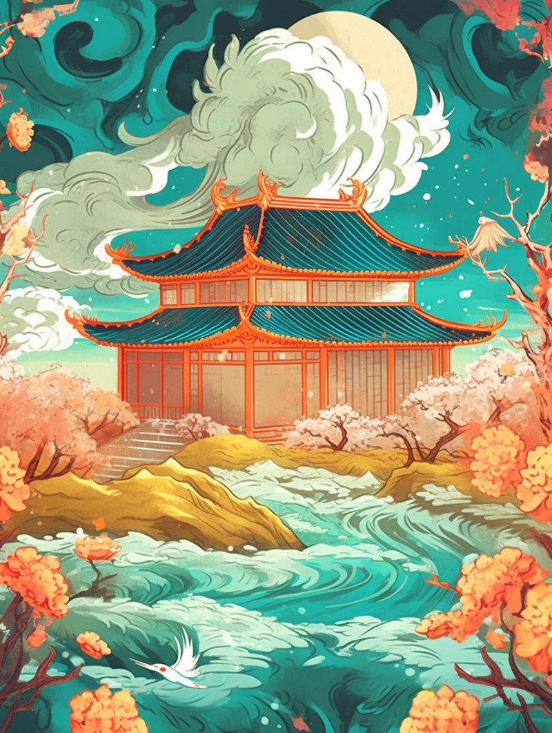 中国风的桃林山水古风插画背景,插画/手绘图,插画/手绘图库,插画/手绘图下载,插画/手绘